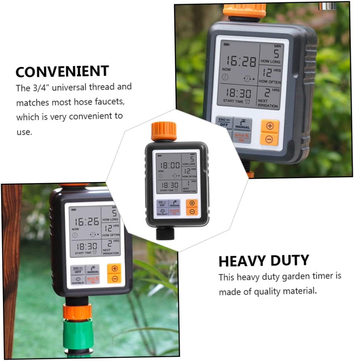 Automatic Watering Timer for Garden Lawn and Plants Single Outlet Irrigation Controller with Large Screen High Pressure Endurance Up to Duration and Frequency for Patio and