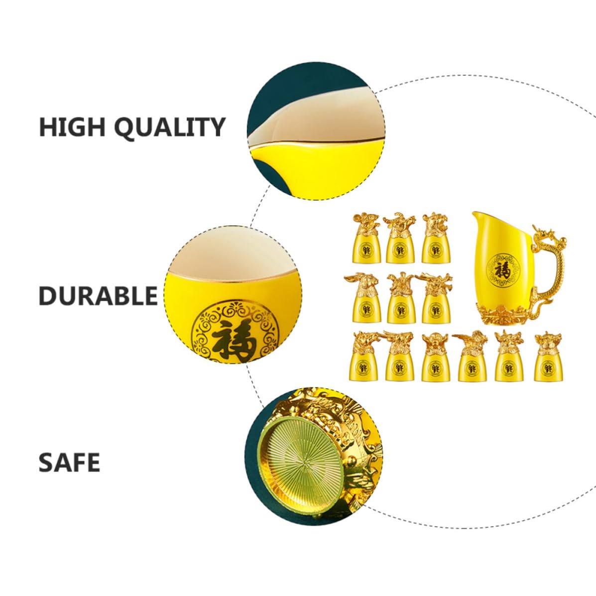 DECHOUS Set di Bicchieri da Vino Bianco in Porcellana Decanter, Design Raffinato e Unico Animali dello Zodiaco Cinese, Resistente e Decorativo per Bar e Hotel