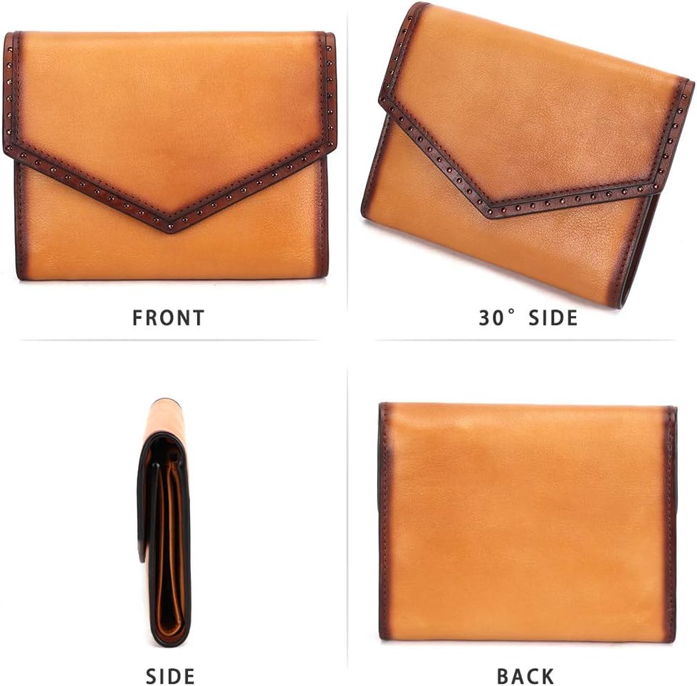 IVTG Genuine Leather Trifold Wallets for Women Vintage Handmade Small Purse Money Clip Card Case (Brown)