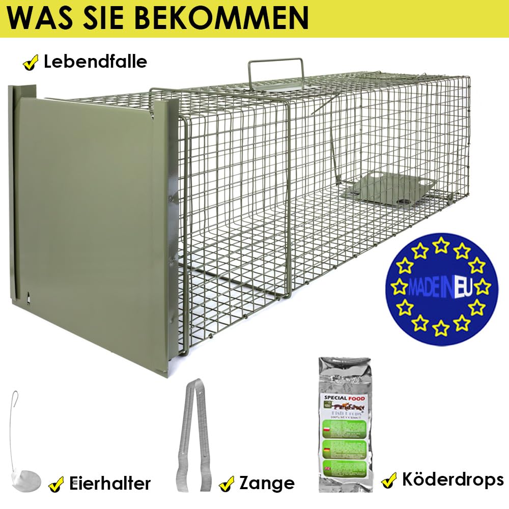 Petigi Lebendfalle Grün Drahtfalle Marder Lebend Wiesel Garten Kaninchen Abwehr Umsiedeln Falle Haus Zubehör Ratte Vertreiben Dachboden Rattenfalle 102 x 29 x 31 cm