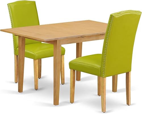 East West Furniture NOEN3-OAK-51 - Juego de mesa de comedor de 3 piezas contiene una mesa de cocina rectangular con hoja de mariposa y 2 sillas
