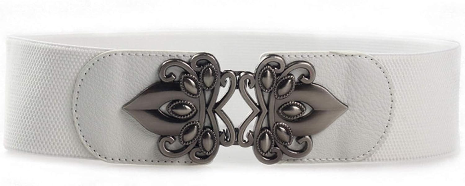 Andongnywell Women Vintage Elastic Waist Belt Stretch Cinch Belt Wide Belt Waistband with Metal Interlock Buckle
