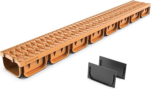 Vodaland - Sistema de drenaje de zanjas de 4 pulgadas con rejilla, color arena, color bronceado, fácil de 2 canales (1)