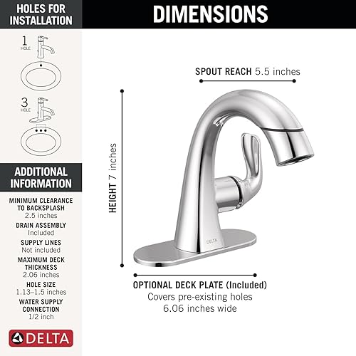 Miniatura 54 de Delta Arvo - Grifo de baño dorado cepillado de 1 agujero, grifo de lavabo de baño de un solo orificio para tocador, montaje de drenaje push-pop