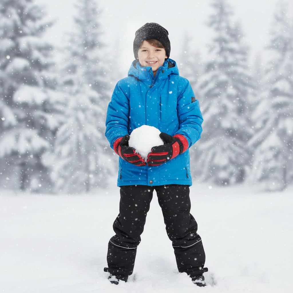 A2Z 4 Kids muchachos Ski Snowboarding Invierno Guantes A prueba de viento Al aire libre Deportes Térmica Fleece Forrada Ski Nieve Guantes Palmera/Pulgar Empuñaduras Equitación Guantes 6-13 Años