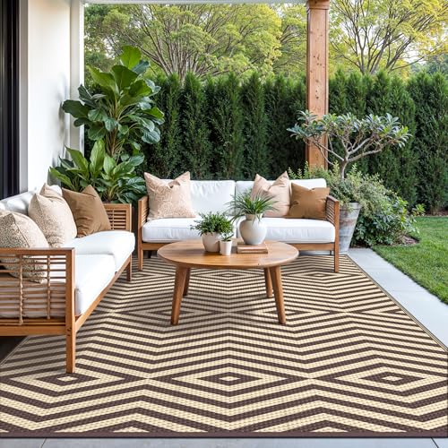 Image of GENIMO Outdoor Rug, Waterproof Plastic Rugs for Patio, 6'x9' Mocha Beige