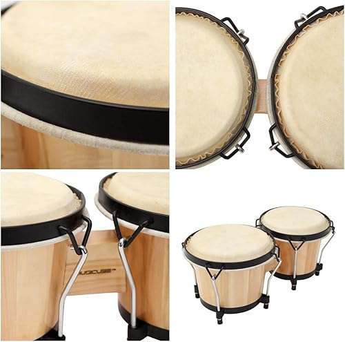 Miniatura 9 de MUSICUBE Tambores Bongo para niños y adultos, instrumento de percusión profesional de 6 y 7 pulgadas, sintonizable, hecho a mano, con llave de