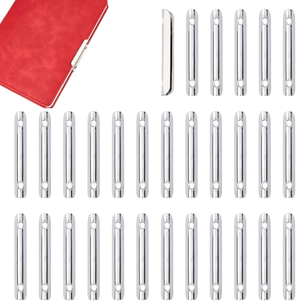 SUPERFINDINGS 30Pcs Metal Cord Ends Book Corner Protector Stainless Steel Color U-Shaped Clip Edge Protectors for Notebook Album Vintage Photo Corners 52x6.5x4mm Hole: 4.5x3mm