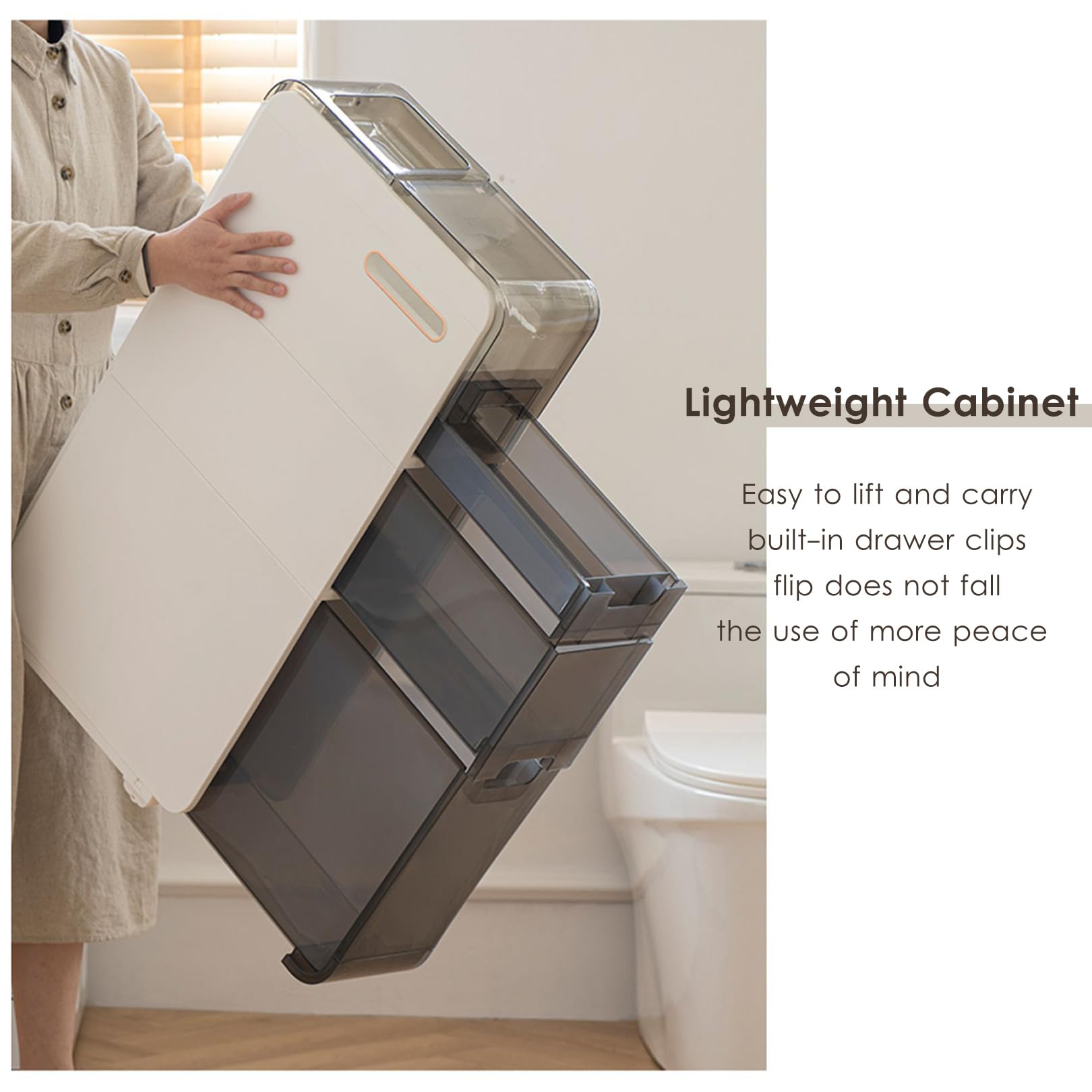 Cajones de almacenamiento apilables Gabinete de almacenamiento de piso de baño Estrecho con cajones de varias capas y 4 ruedas universales, unidad de almacenamiento de ba