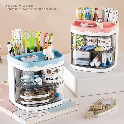 Miniatura 5 de Portalápices, organizador de bolígrafos, soporte para lápices para escritorio, organizador de escritorio con cajón para la escuela, el hogar,