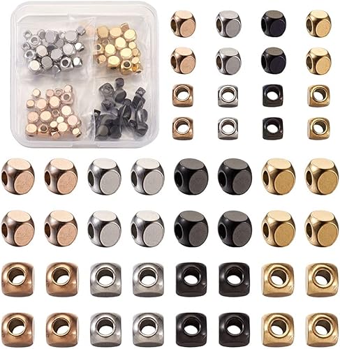 Beadthoven 50 piezas de 5 tamaños de cuentas de cubo de acero inoxidable de metal sueltas espaciadoras suaves cuentas de joyería para pulsera collar disponible en Yaxa Colombia