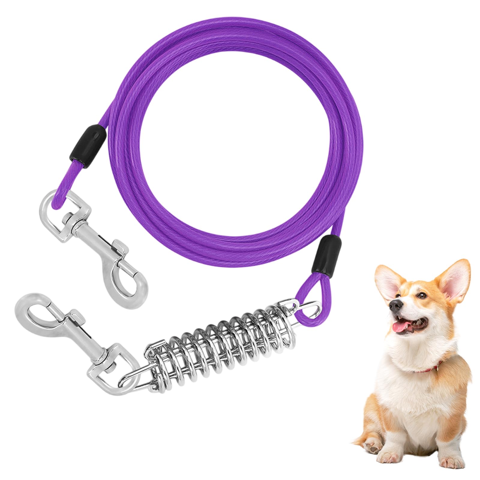 Cavo di Sicurezza per Cani, 3m Resistente Guinzaglio in Metallo per Animali Domestici, Lungo Cavo per Cani di Media e Grande, Guinzaglio per Cane per Cortile Campeggio
