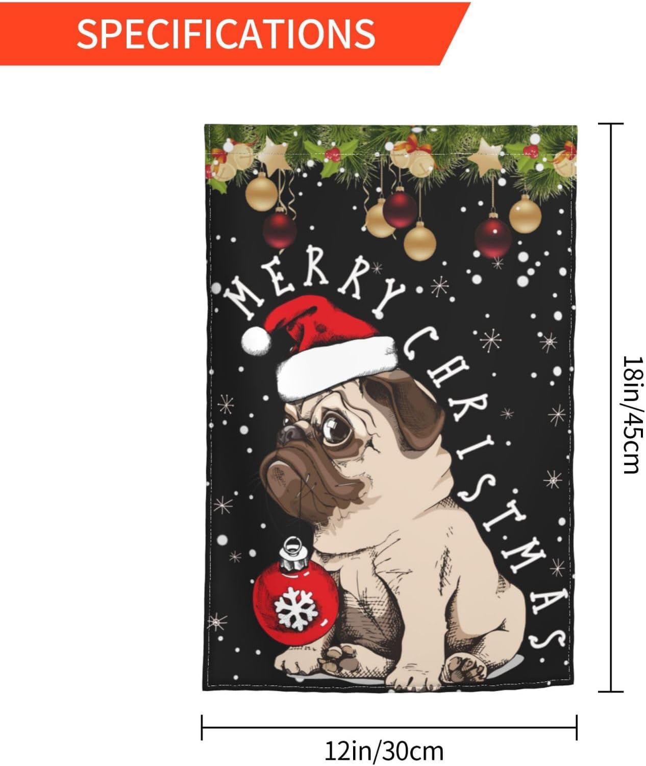 Merry Christmas Bull Pug Dog Snow Garden Flag 12x18 Inch Double Sided Vertical Decoration Yard Small Flag For Outside Holiday Seasonal Outdoor - Image 6