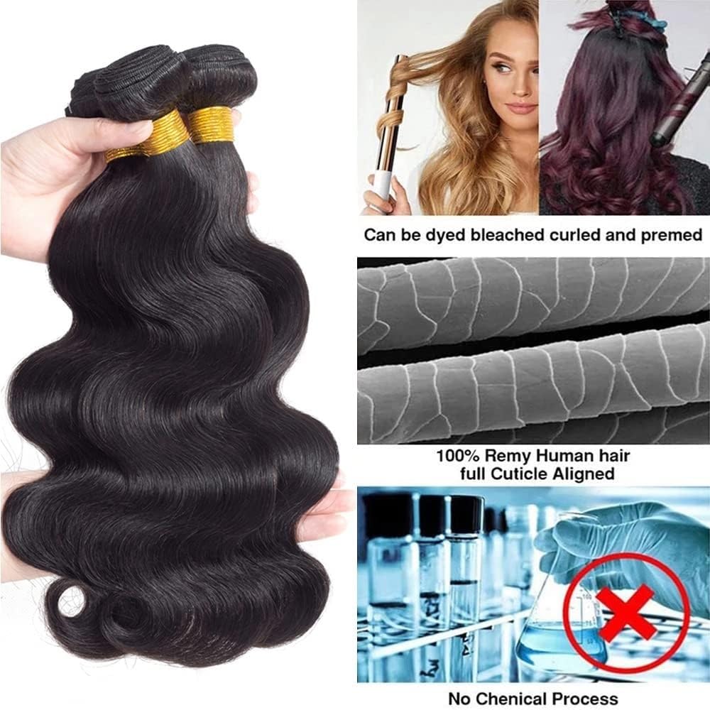 Bundles Tissage brésilien naturel Body Wave, lot de 3 mèches, avec dentelle frontale 13x4, cheveux bébé pré-épilés Extensions de coiffure(20 20 20 Frontal 16)