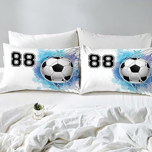 Miniatura 5 de Juego de ropa de cama personalizado con tu nombre, juego de ropa de cama matrimonial de fútbol de 34 piezas, ropa de cama de fútbol tamaño King,