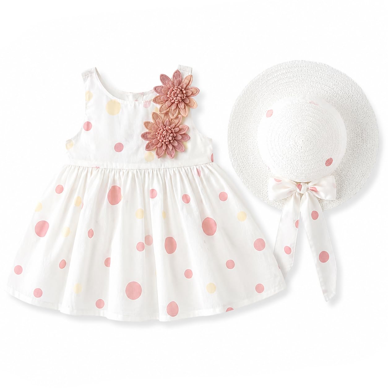Baby-Girl's Summer Sleeveless Cotton Floral Heart Print Princess Midi Dress Frock Tutu With Hat-image-37