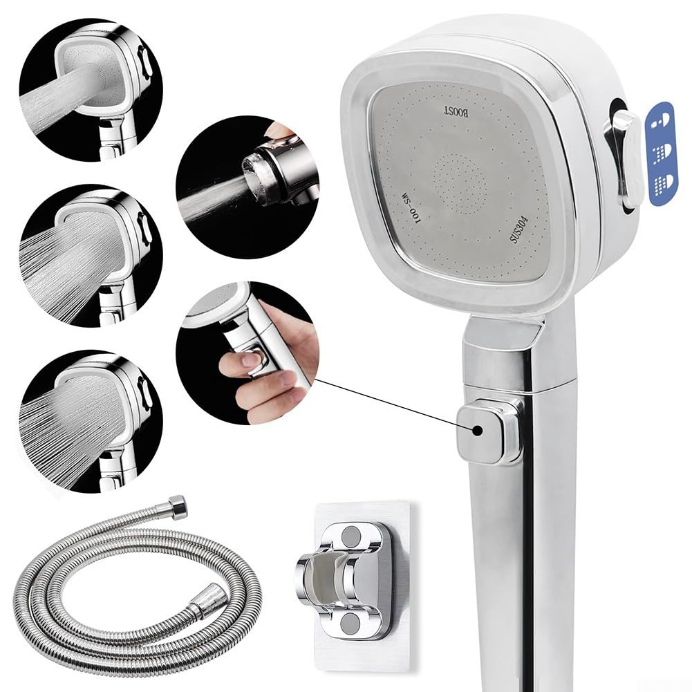 Pommeau de douche camping-car, tuyau inclus, 3 jets, haute pression, économie d'eau, interrupteur marche/arrêt, caravane, camping, mobil-home, acier inoxydable, 1,5 m
