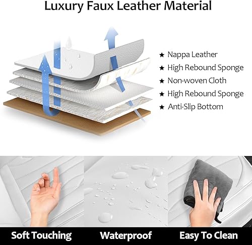 Miniatura 9 de Juego completo de fundas de asiento de automóvil, cobertura completa, de piel sintética, protector de cojín para asiento delantero y trasero, ajuste