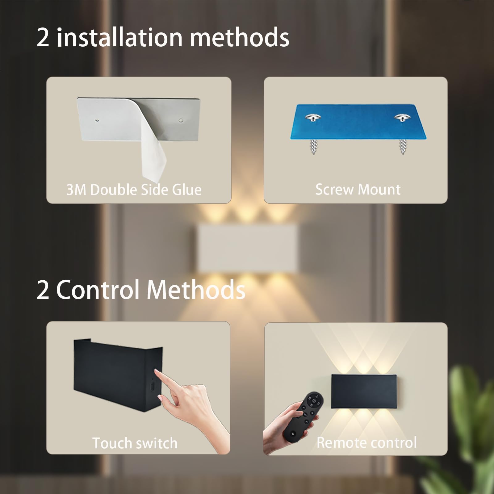 2 stuks kleur RGB batterij wandlamp, met touch control schakelaar, led 2 stuks kleur RGB batterij wandlamp, met touch control schakelaar, led