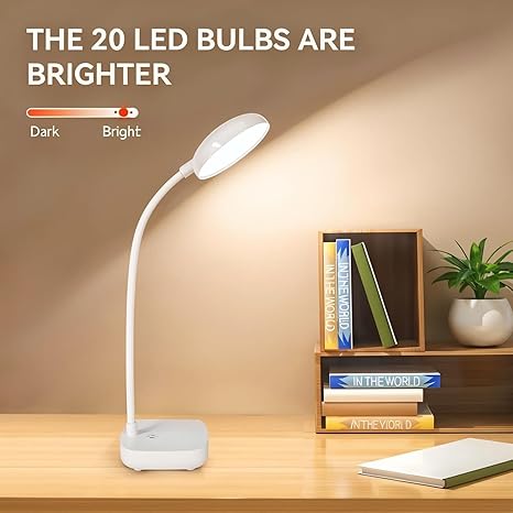 hepan block Small Battery Powered Desk Lamp,Wireless Portable Reading & Office Lamp,400LM Rechargeable LED Light,3 Colors (White/Warm White/Warm),360°Gooseneck Hose,Adjustable brightness,20 LED for Bedroom & Desk photo 2