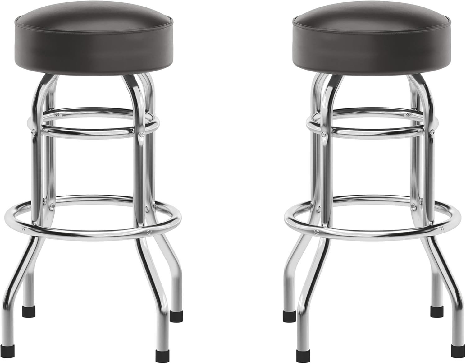 Flash Furniture Bruno 2 Pack Double Ring Chrome Barstool with Black Seat