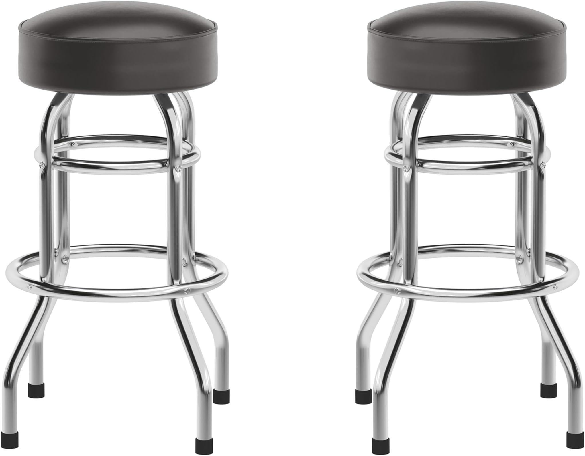 Flash Furniture Bruno 2 Pack Double Ring Chrome Barstool with Dark Brown Seat