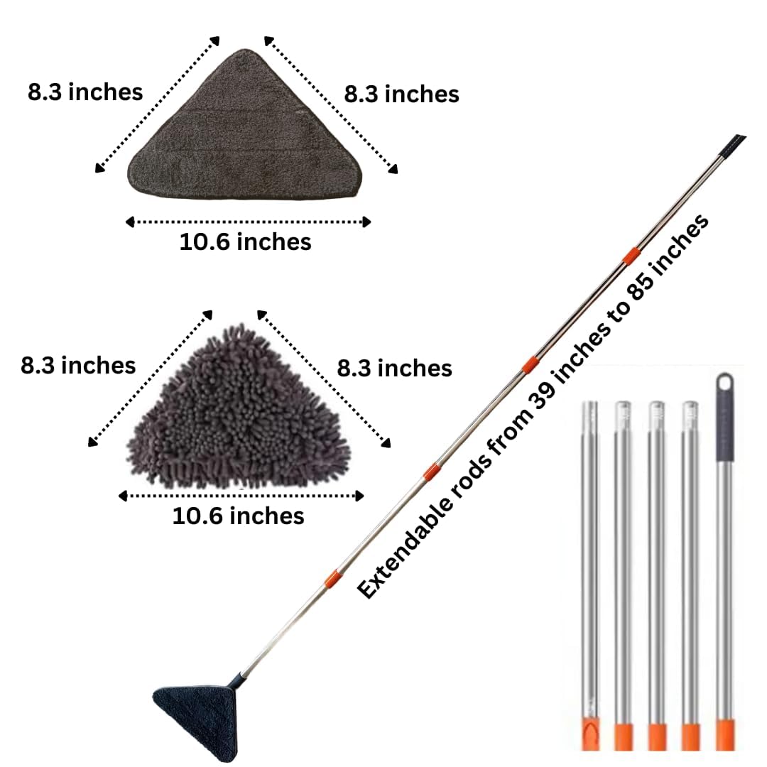Mopa limpiadora de pared de 85 pulgadas con mango largo, fregona de limpieza de paredes, herramienta de limpieza de zócalo, con poste de extensión de 39 a 85 pulgadas, escobilla de ventana, 6