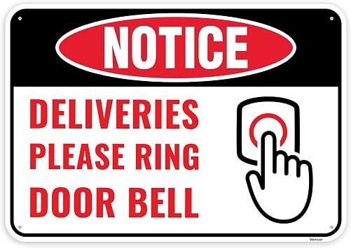 1PC Deliveries Please Ring Doorbell Sign, 10 x 7 Inches - Aluminum - Ring Door Bell - Delivery Instruction