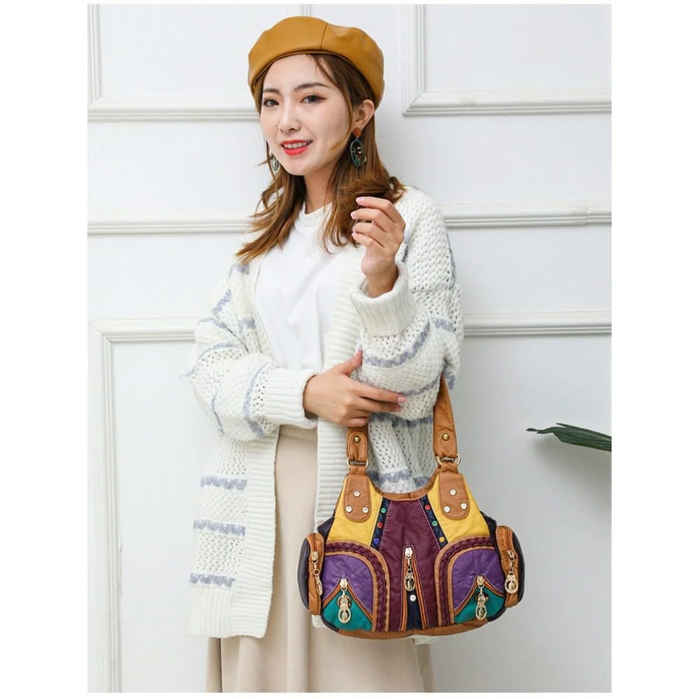 ZBDZSW Bolsos de Mano de Gran Capacidad para Mujer, Bolsos Cruzados con Diamantes de imitación de Colores, Bolsos de Hombro de Mujer de Moda de Cuero PU, Bolsos de Mano Casuales Multicolor