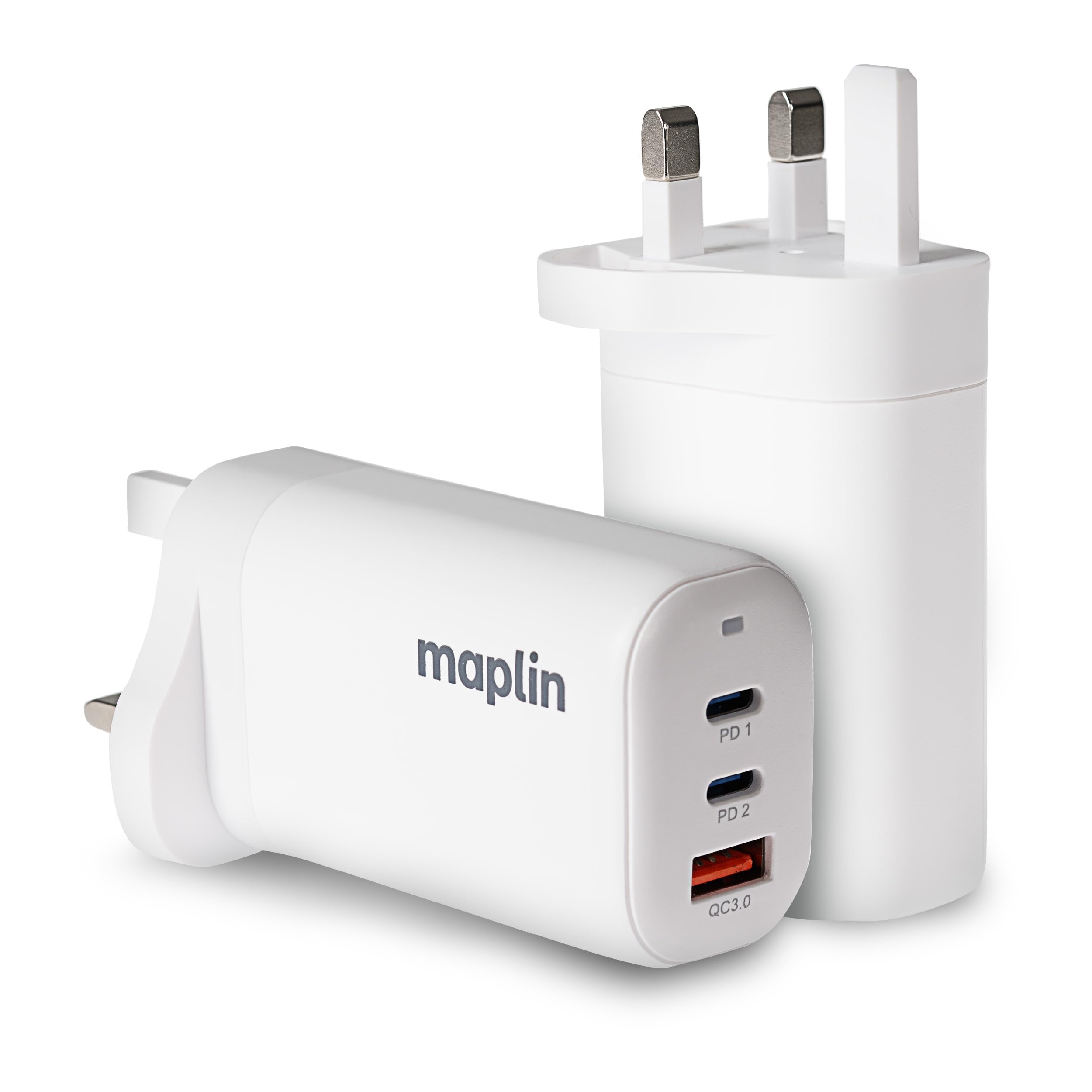 Maplin 3 Port Usb Wall Charger 2X Usb-C 1X Usb-A Gan Pd Qc 3.0 45W Hig