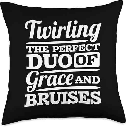 Majorette Twirl Dancer & Baton Twirler Apparel Perfect Duo of Grace and Bruise, Baton Twirling Throw Pillow, 18x18, Multicolor