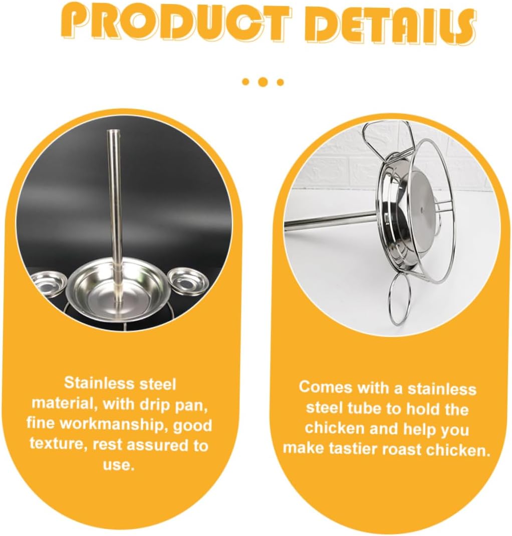 Mobestech Stainless Steel Roasting Rack with Drip Pan Adjustable Chicken Holder for Oven and Grill for Outdoor BBQ and Restaurant Cooking