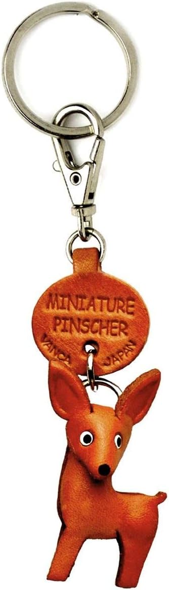 Miniature Pinscher Leather Dog Small Keychain VANCA CRAFT-Collectible Keyring Charm Pendant Made in Japan