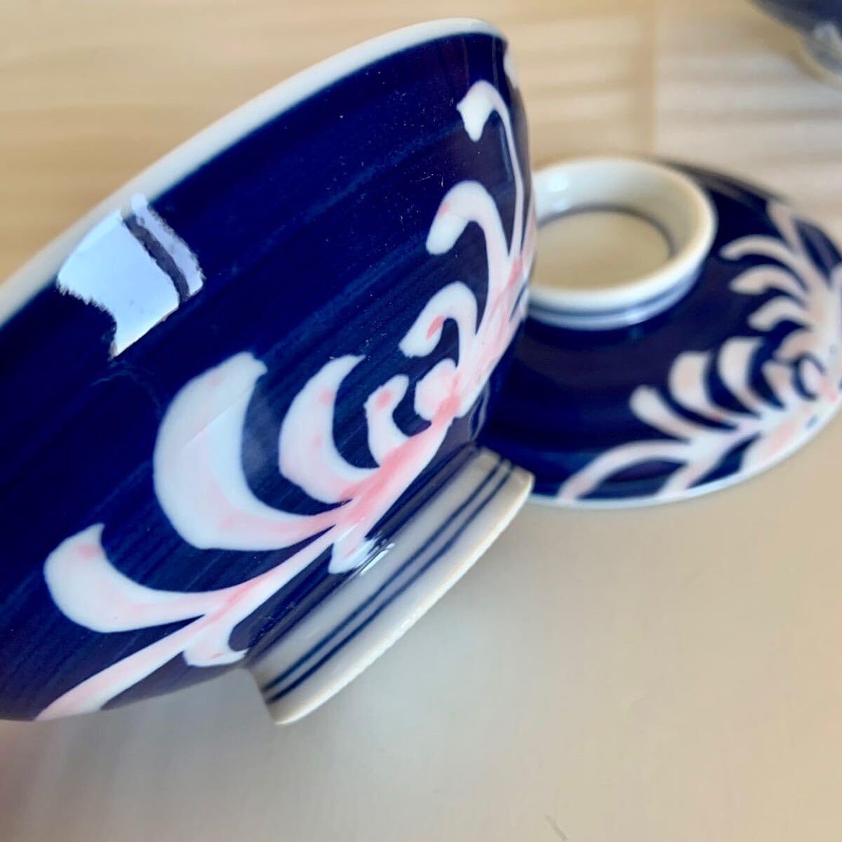 Amazon.co.jp: 有田焼 染付 蓋付き茶碗 4点 夫婦飯碗 蓋付碗 蓋茶碗
