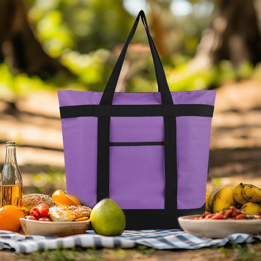 mosago Insulated Grocery Tote Bags, Large Reusable Cooler Bags, Purple, 39L image 5