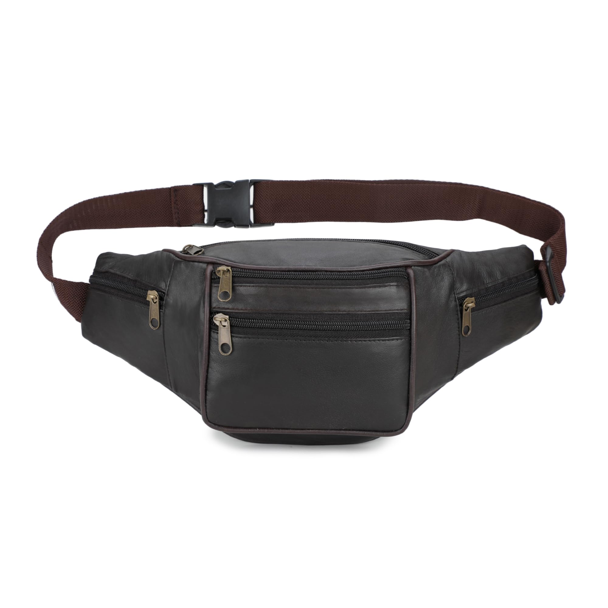 Stylish Real Leather Brown Waist Bag Elegant Style Travel Pouch Passport Holder with Adjustable Strap(1452_Brownn)