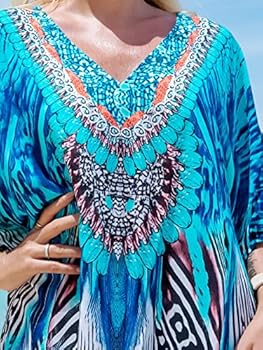 YouKD Katoenen Bohemian Cardigan voor Dames, Lange Strand-kimono, Bedekkende Jurk voor Zwemkleding, Jurk in Grote Maat, B Blauw, one size