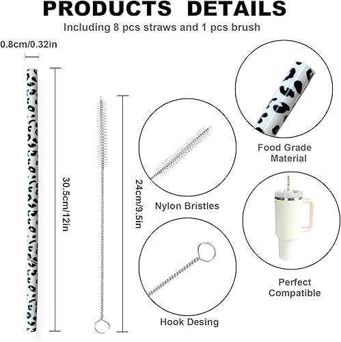 Miniatura 9 de Paquete de 4 pajitas de repuesto de 40 onzas, popotes de leopardo, pajitas de guepardo, pajitas de café helado, popotes extra largos de 12 pulgadas,