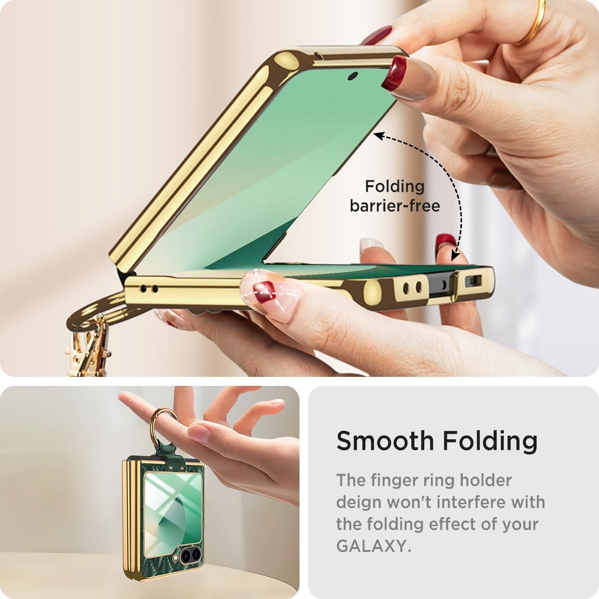 Miimall Luxury for Samsung Flip 7 FE/Flip 6 Phone Case with Ring Holder,Thin Leather Wear-Resistant Shockproof Dust-Proof Full Body Anti-Slip Phone Case for Z Flip7FE 2025/Z Flip 6,Dagreen