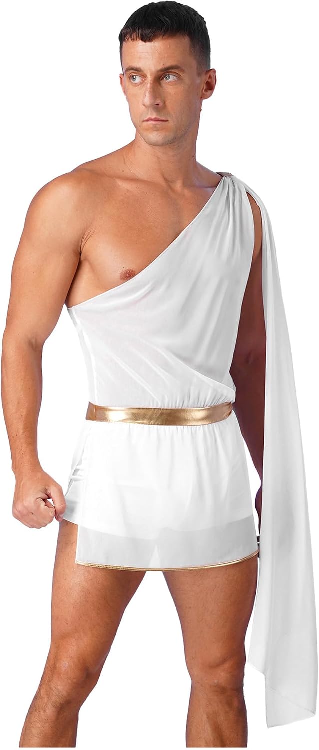 YiZYiF Men's One-Shoulder Harness Mr. Toga Party Costume Mankini Outfit Ancient Greek Lingerie