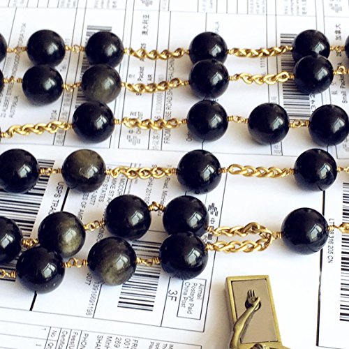 Elegantmedical Handmade Large 20Mm Black Gold Obsidian Bead Wall Rosary Cross St.benedict Crucifix Catholic Gift Box #TOP4