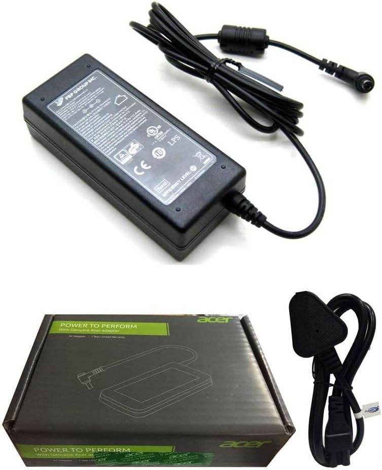 FUGEN Power Cable and Acer Original Genuine Laptop Battery Adapter Charger 65w 19v 3.42a for Acer Aspire V3-472, V3-572, V3-572G, V3-574G, V3-575G, V5-121, V5-122P, V5-123 Series (Black)