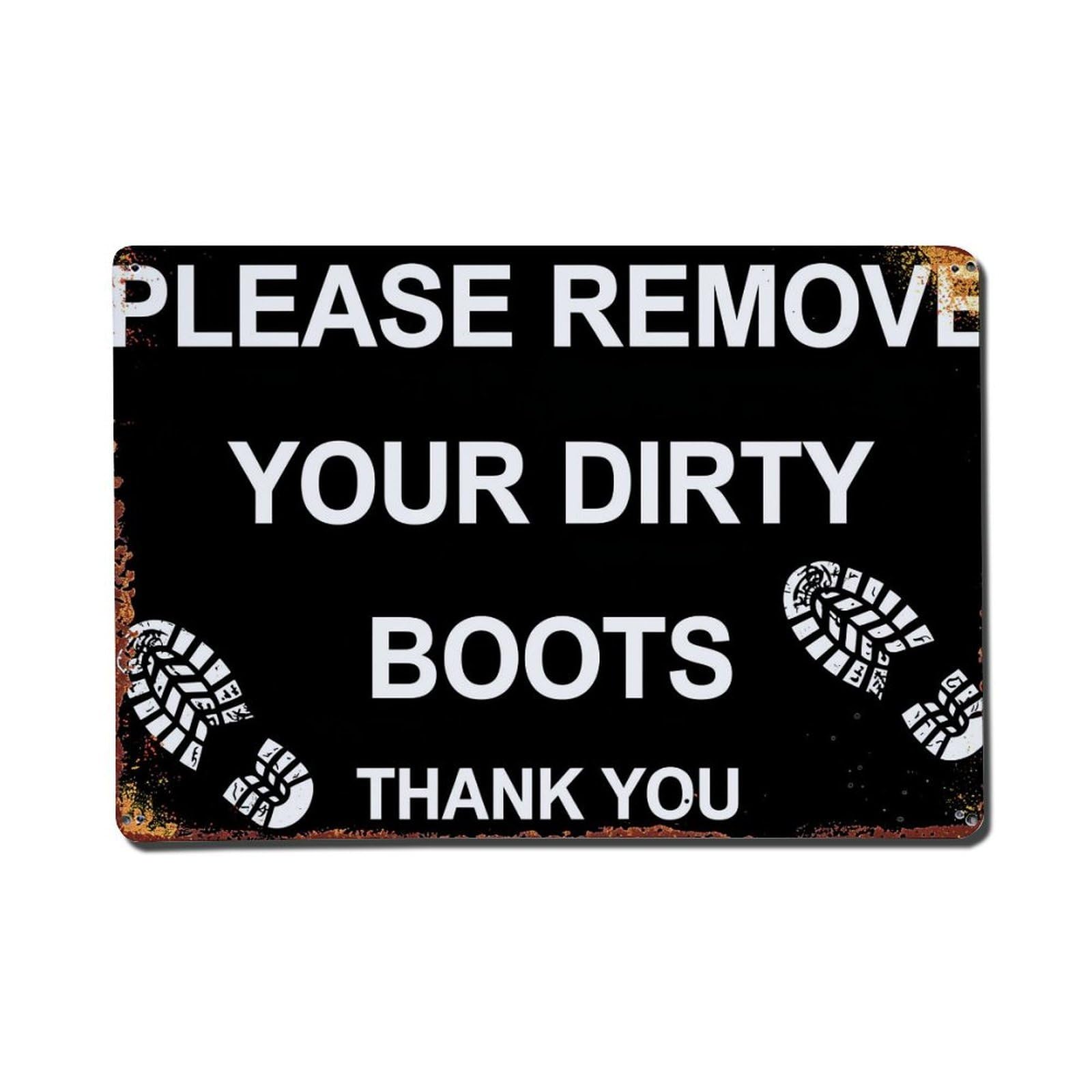 Jdfenggu Vintage Please Remove Your Dirty Boots Retro Metal Tin Sign, Metal Poster For Bar, Home, Man Cave, Kitchen, Laundry Room Art Decor 8X12 Inch