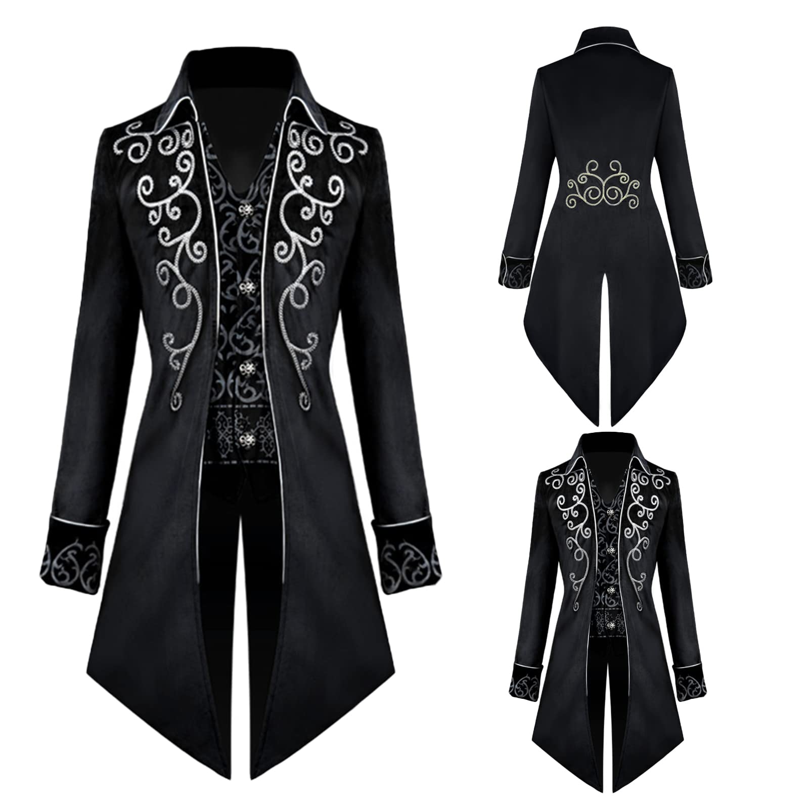 TTOKGZG Men's Medieval Steampunk Tailcoat Costumes Gothic Vintage Court Jacket for Adult (Black, S)