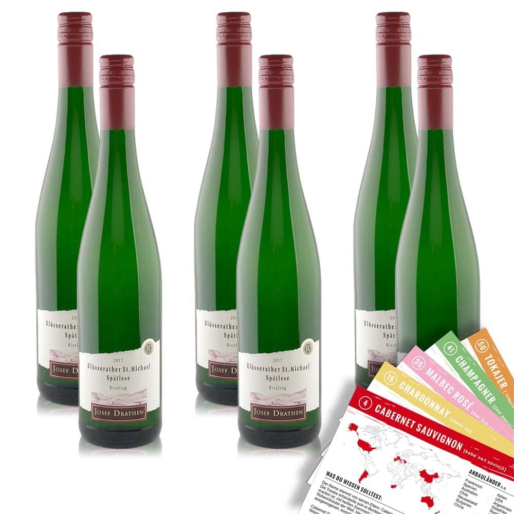 J.Drathen Klüsserather St.Michael Spätlese QmP, süß, sortenreines Weinpaket + VINOX Winecards (6x0,75l)