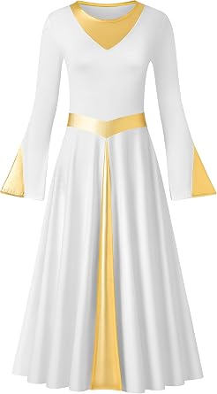 MOLLDAN Praise Dance Dresses for Women Fit Full Length Metallic Liturgical Worship Dress with Lining