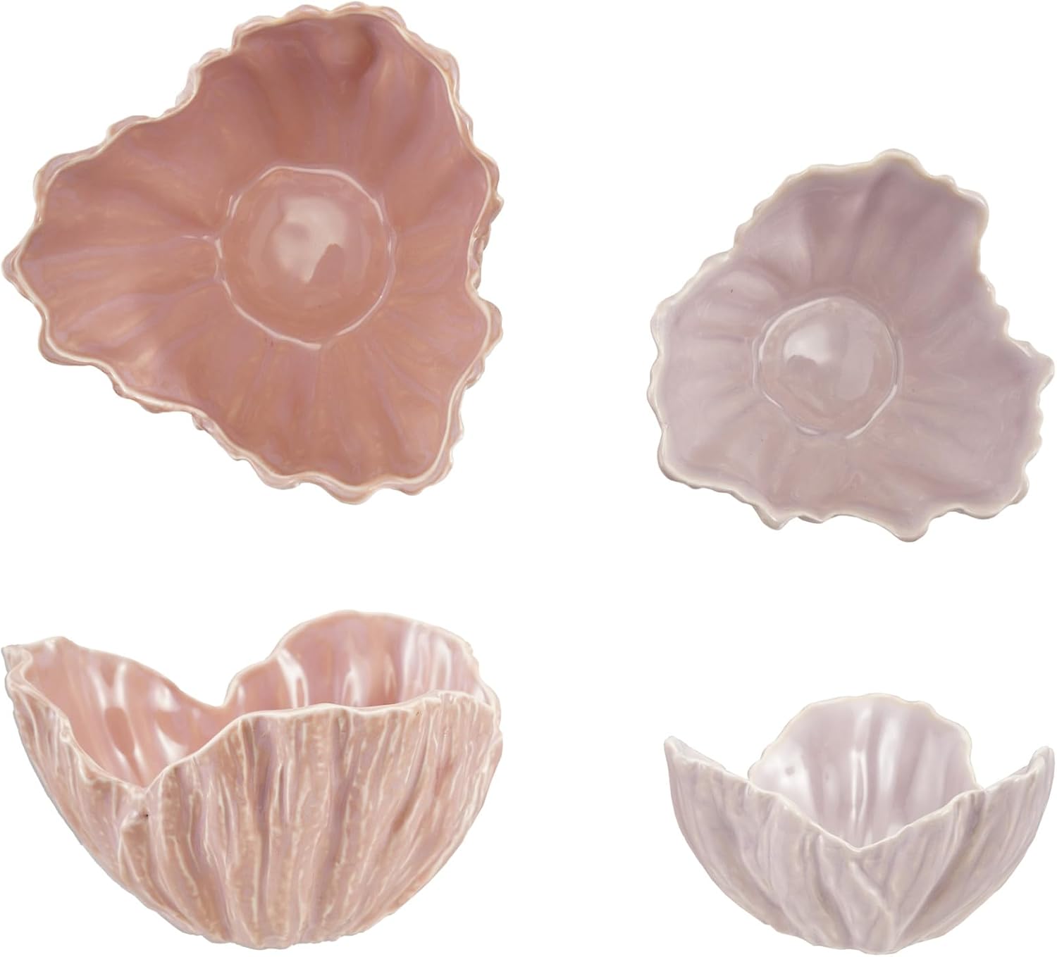 Creative Co-Op 2-pcs Stoneware Flower-Shaped Bowls w/Reactive Glaze, Pink and Purple