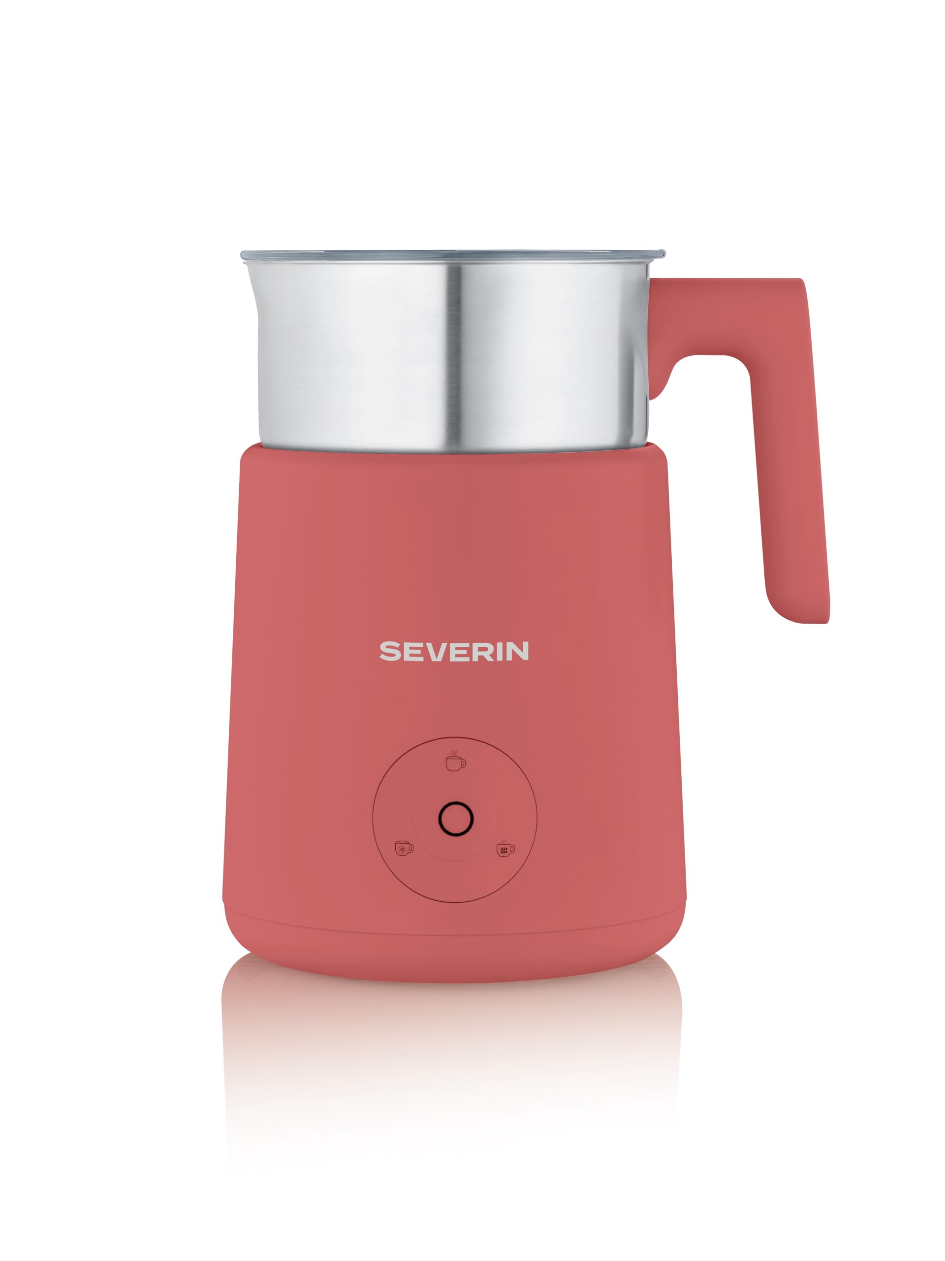 Severin Induktions-Milchaufschäumer, elektrischer Milchschäumer mit Edelstahlbehälter, kaltes und warmes Aufschäumen, Schokoladen-Funktion, geeignet für vegane Milch, pink, SM 3595