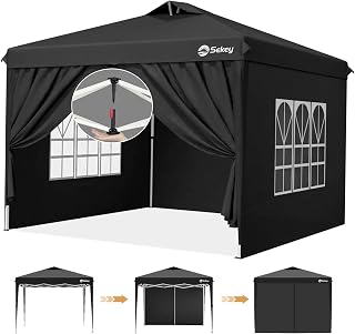 Sekey Pop Up Pavillon Wasserdicht Stabil Winterfest mit Seitenwänden, Faltpavillon 3 x 3 m, Camping Pavillion Faltbar Partyzelt mit Belüftung, Designer Serie 3x3, (Schwarz, 3x3 Mit Seitenwänden)