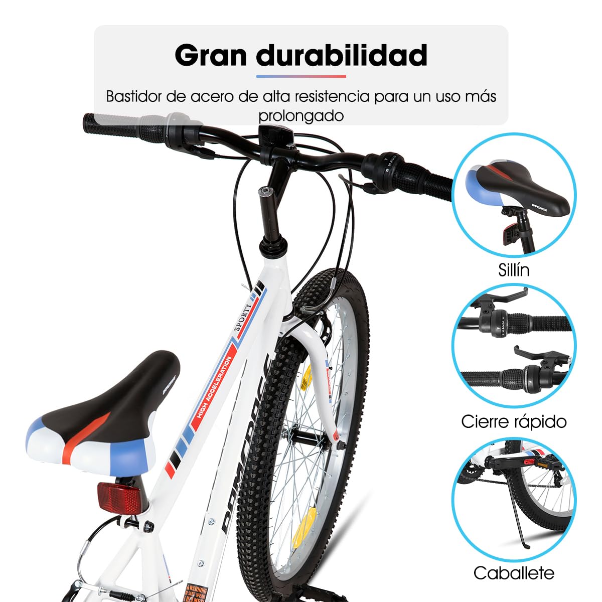 Hiland Bicicleta de Montaña de 24/26 Pulgadas para Jóvenes y Adultos, Bicicleta de Montaña con 18 Velocidades, Doble Frenos en V, MTB para Mujeres y Hombres, Negro/Blanco